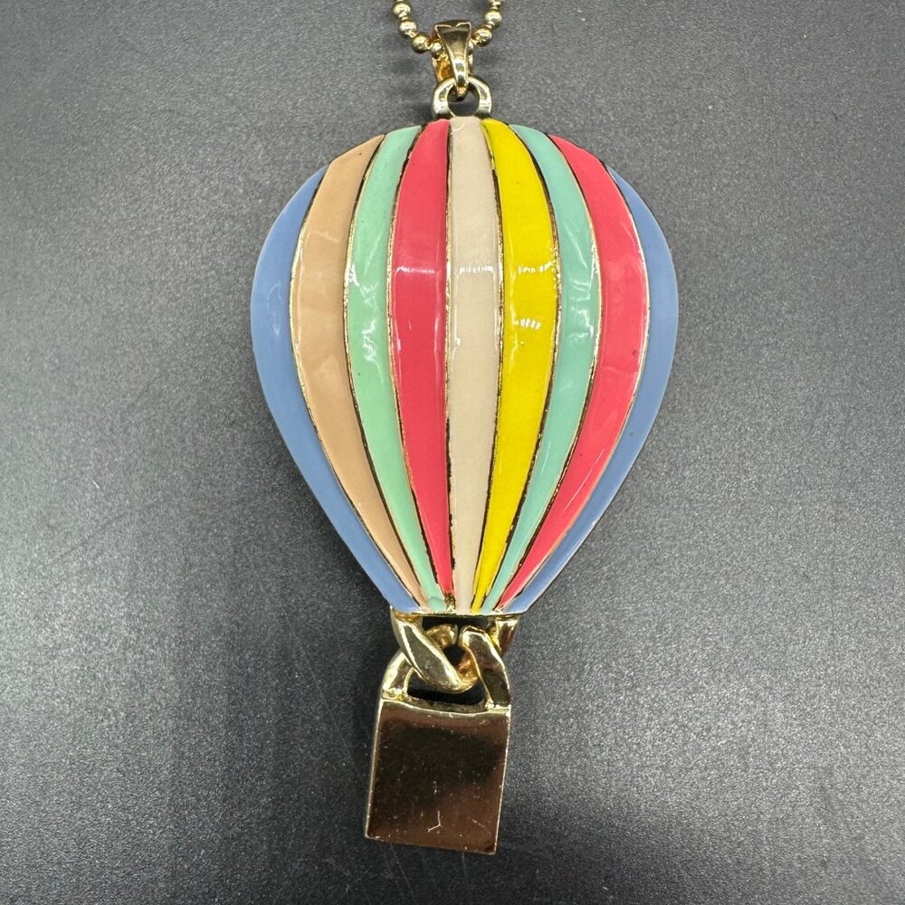 Hot Air Balloon Necklace Enamel Rainbow Stripes Charming Charlie Statement - Picture 6 of 9